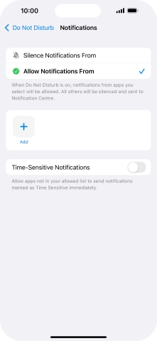 Press the indicator next to 'Time-Sensitive Notifications' to turn display of timed notifications on or off when Do Not Disturb is turned on.