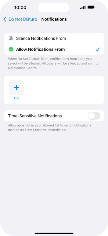 Press the indicator next to 'Time-Sensitive Notifications' to turn display of timed notifications on or off when Do Not Disturb is turned on.