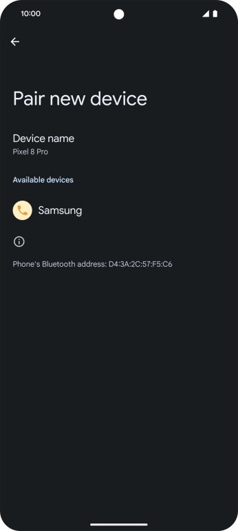 Press the required Bluetooth device and follow the instructions on the screen to pair the device with your phone.