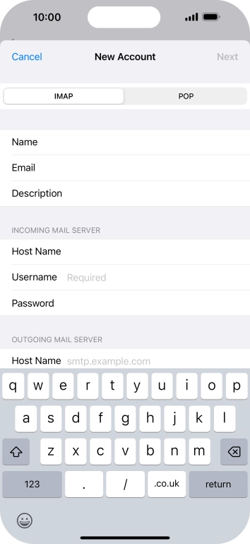 Press Username and key in the username for your email account. Press Username and key in the username for your email account.