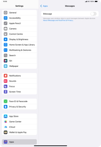 Press the indicator next to 'iMessage' to turn on the function.