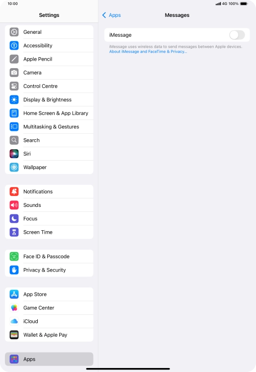 Press the indicator next to 'iMessage' to turn on the function.