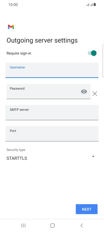 Press the field below 'Password' and key in the password of your email provider's outgoing server. Press the field below 'Password' and key in the password of your email provider's outgoing server.