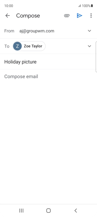 Press the text input field and write the text for your email. Press the text input field and write the text for your email.