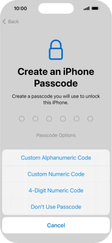 Follow the instructions on the screen to turn on the phone lock code or press Don't Use Passcode.