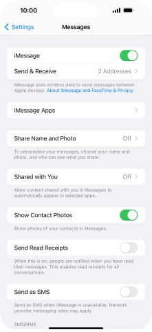 Press the indicator next to 'Send as SMS' to turn the function on or off.