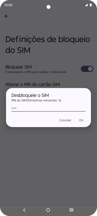 Introduza o seu código PIN e prima OK.