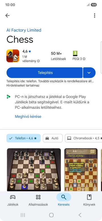 Válaszd a Telepítés lehetőséget, és kövesd a képernyőn megjelenő utasításokat az alkalmazás telepítéséhez.