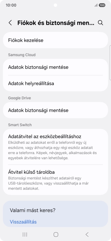 Válaszd a Fiókok kezelése lehetőséget.