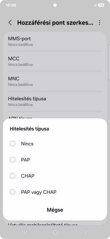 Válaszd az PAP lehetőséget.