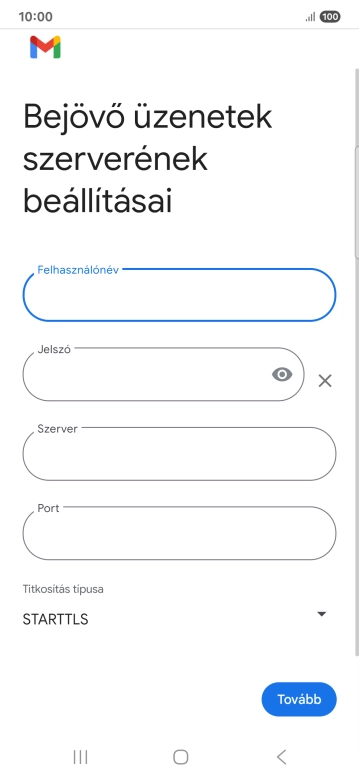 Kattints a „Szerver” alatti mezőre, és írd be az e-mail szolgáltatód bejövő szerverének a nevét.