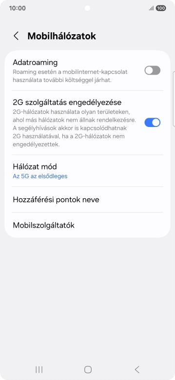 Válaszd a Hozzáférési pontok neve lehetőséget.