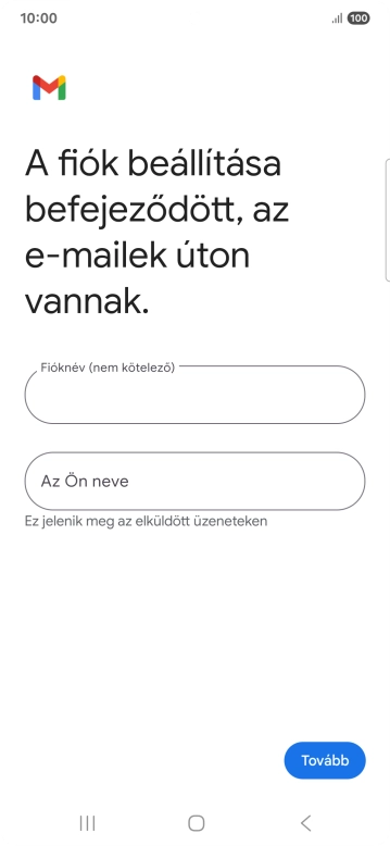 Kattints a „Fióknév (nem kötelező)” alatti mezőre, és írd be az e-mail-fiók kívánt nevét.