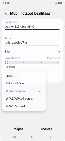 Válaszd a WPA3-Personal lehetőséget, ha jelszóval szeretnéd védeni a Wi-Fi hotspotodat.