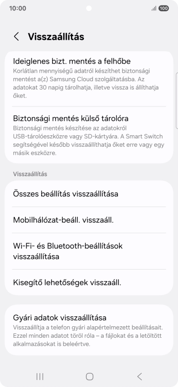 Válaszd a Gyári adatok visszaállítása lehetőséget.