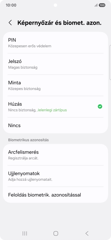 Válaszd az Ujjlenyomatok lehetőséget.