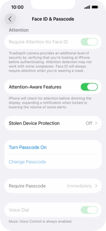 Press Turn Passcode On and key in a lock code of your own choice twice.