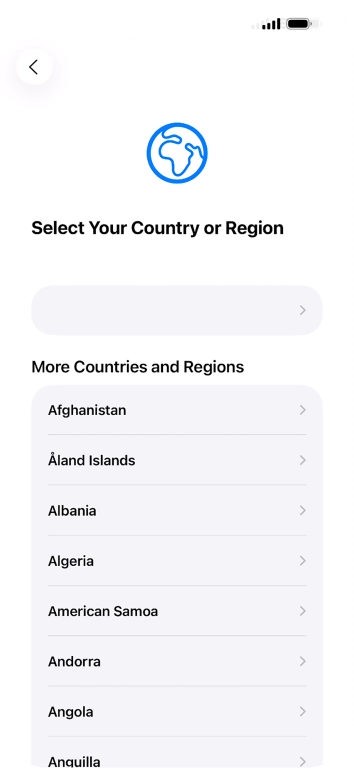 Press the required country or area. Press the required country or area.