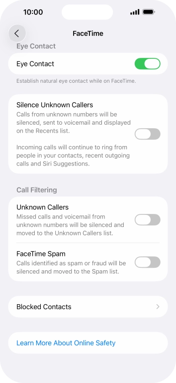 Press Blocked Contacts. Press Blocked Contacts.