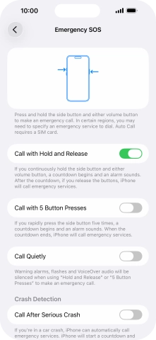Press the indicator next to 'Call After Serious Crash' to turn on the function.