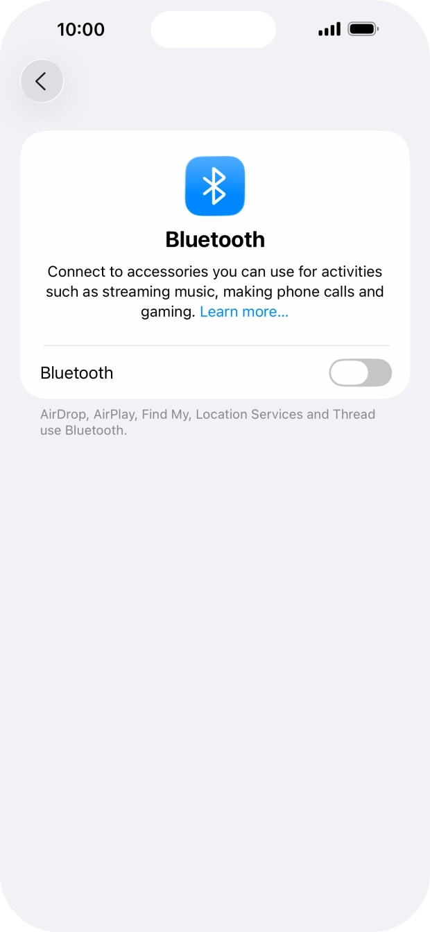 Press the indicator next to 'Bluetooth' to turn on the function.
