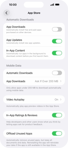 Press the indicator next to 'App Updates' to turn the function on or off.