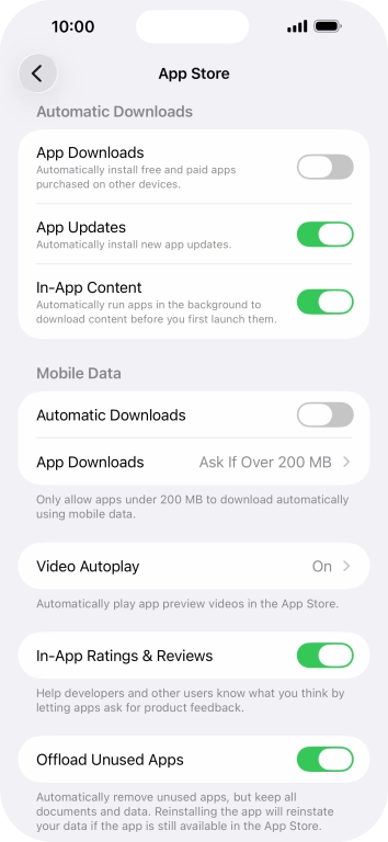Press the indicator next to 'App Updates' to turn the function on or off.