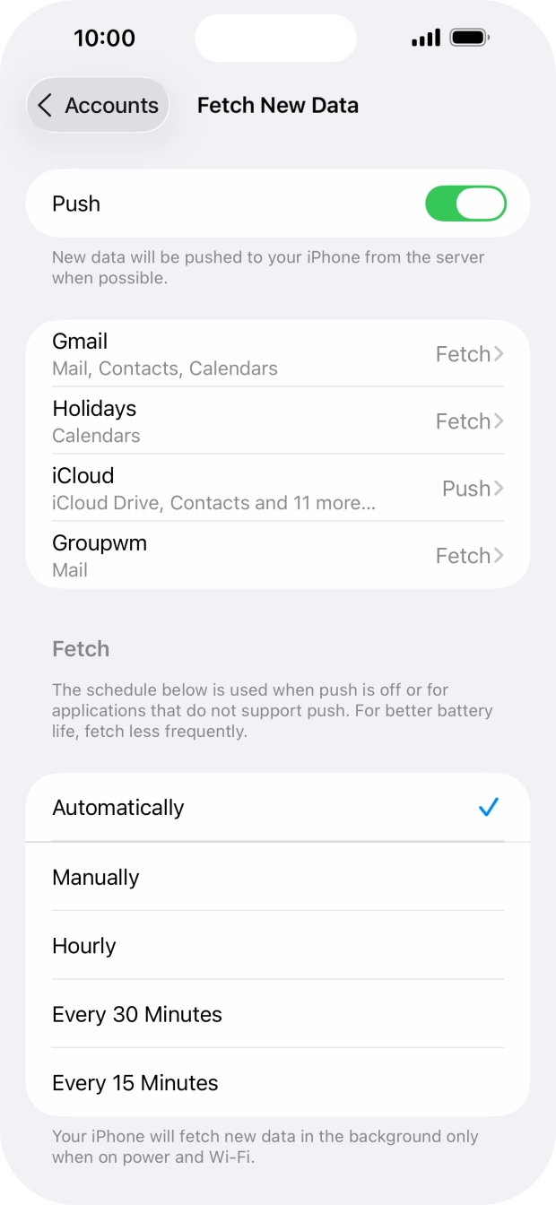 Press the indicator next to 'Push' to turn the function on or off. Press the indicator next to 'Push' to turn the function on or off.