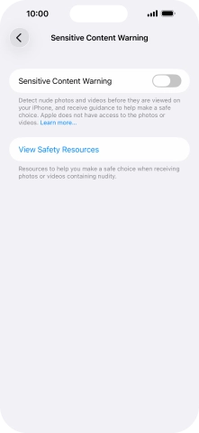 Press the indicator next to 'Sensitive Content Warning' to turn the function on or off.