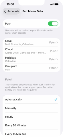Press the indicator next to 'Push' to turn the function on or off. Press the indicator next to 'Push' to turn the function on or off.