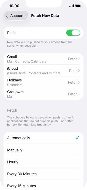 Press the indicator next to 'Push' to turn the function on or off. Press the indicator next to 'Push' to turn the function on or off.