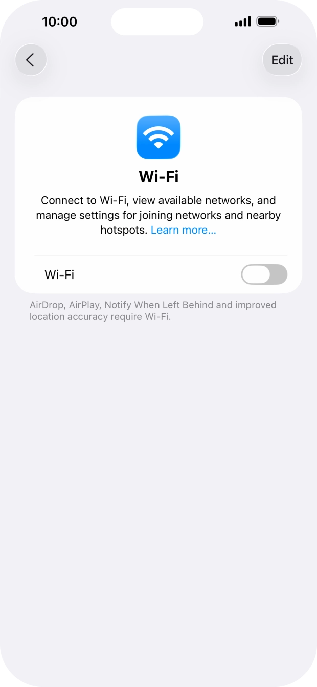 Press the indicator next to 'Wi-Fi' to turn on the function.