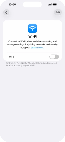 Press the indicator next to 'Wi-Fi' to turn on the function. Press the indicator next to 'Wi-Fi' to turn on the function.