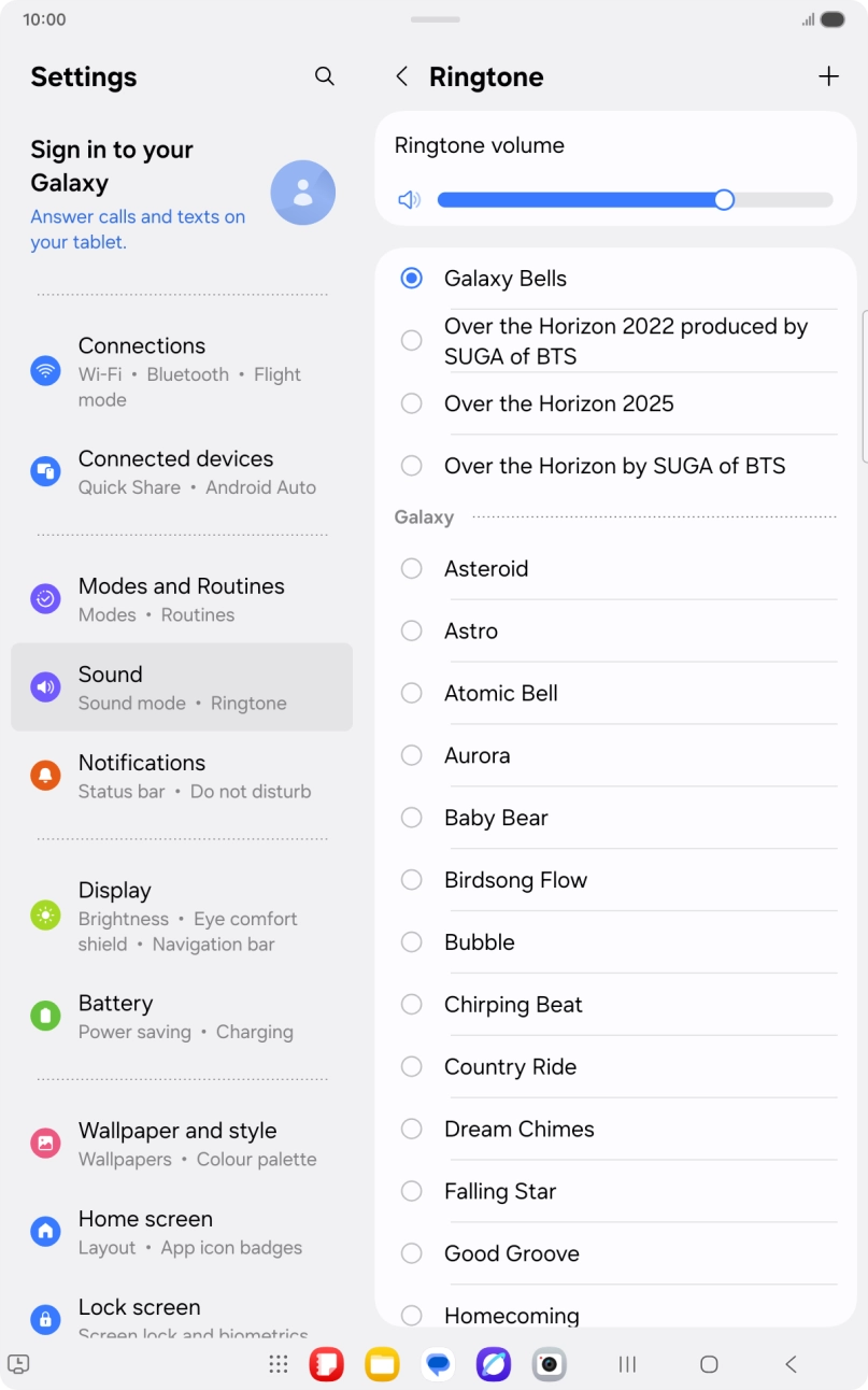 Press the different ring tones to hear them.
