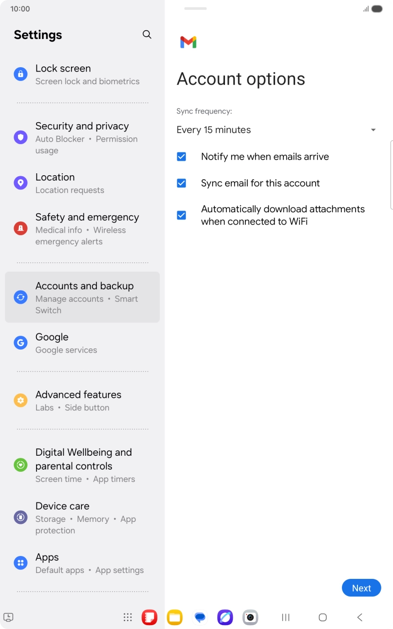 If this screen is displayed, your email account has been recognised and set up automatically. Follow the instructions on the screen to key in more information and finish setting up your tablet.