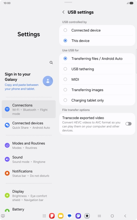 Press Transferring files / Android Auto. Press Transferring files / Android Auto.