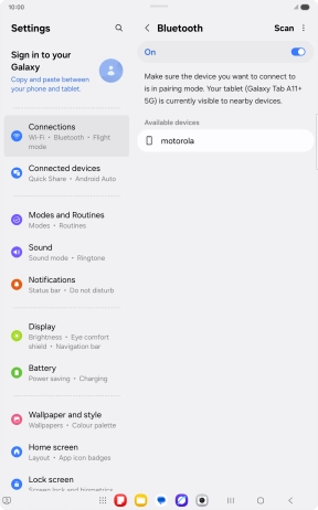 Press the required Bluetooth device and follow the instructions on the screen to pair the device with your tablet. Press the required Bluetooth device and follow the instructions on the screen to pair the device with your tablet.