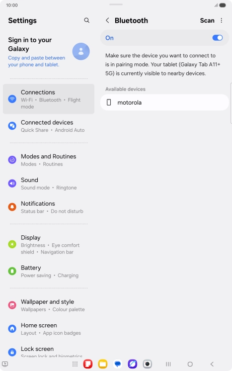 Press the required Bluetooth device and follow the instructions on the screen to pair the device with your tablet. Press the required Bluetooth device and follow the instructions on the screen to pair the device with your tablet.