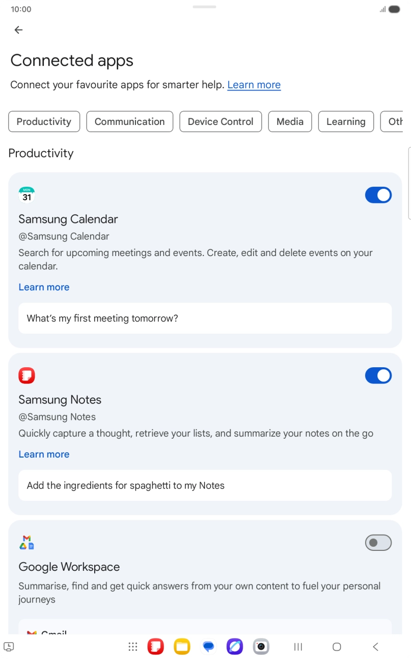 Press the indicator next to the required extension to turn on the function.