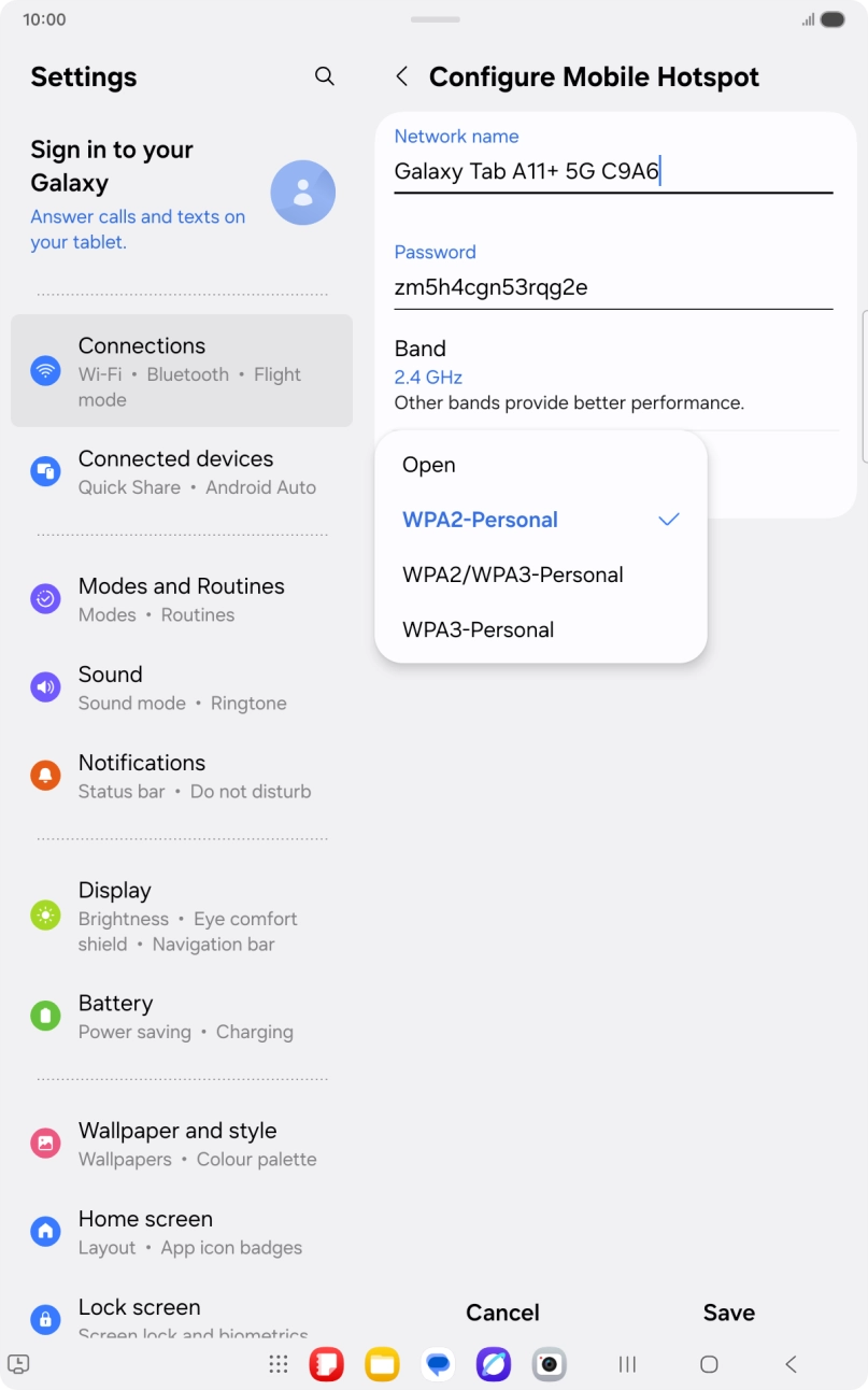 Press WPA3-Personal to password protect your Wi-Fi hotspot.
