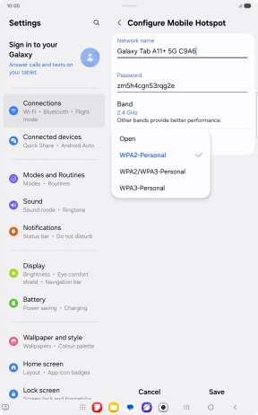 Press WPA3-Personal to password protect your Wi-Fi hotspot. Press WPA3-Personal to password protect your Wi-Fi hotspot.