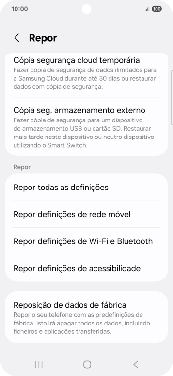 Prima Reposição de dados de fábrica.