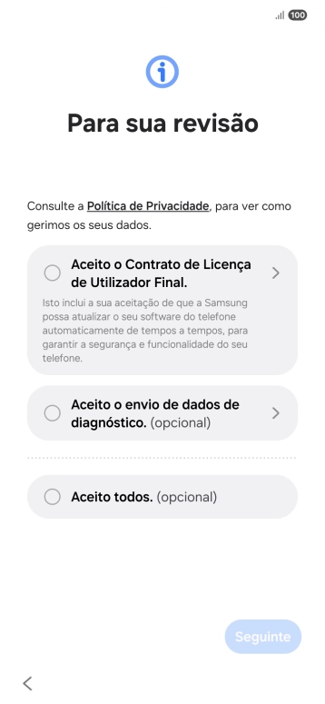 Prima o campo ao lado das definições pretendidas para as selecionar.