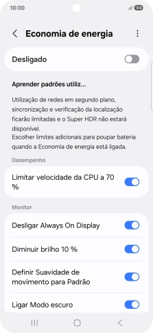 Prima os indicadores junto às definições pretendidas para as ativar ou desativar.