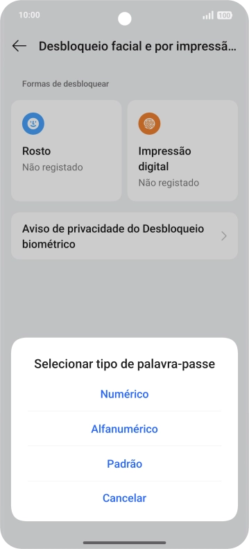 Prima o código de bloqueio do telefone pretendido.