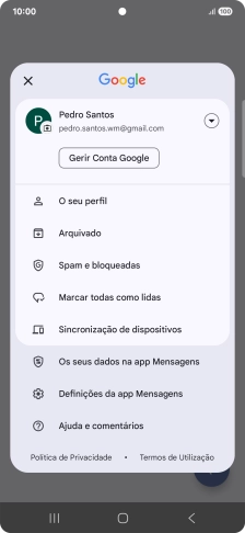Prima Definições da app Mensagens.