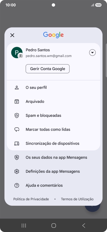 Prima Definições da app Mensagens.