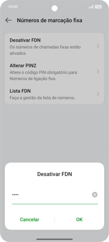Introduza o código PIN2 e prima OK.