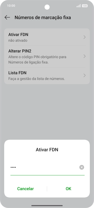 Introduza o código PIN2 e prima OK.