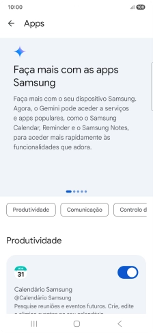 Prima o indicador junto à extensão pretendida para ativar a função.